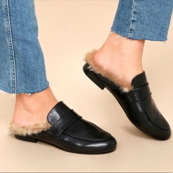 Steve Madden Shoes - Steve Madden Kaden Faux Fur Leather Mule Black 7.5
